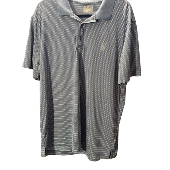 Izod Men's Polo Shirt in Gray with Subtle Stripes - Picture 1 of 3
